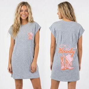 New In Howdy Cowgirl T-Shirt Dress Small Gray Graphic Mini Boho Western Rodeo
